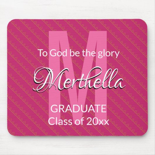 ピンクパーソナライズされたモノグラム名卒業生 マウスパッド (正面)