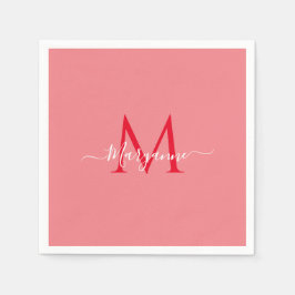 ピンクパーソナライズされたモノグラム スタンダードカクテルナプキン