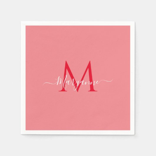 ピンクパーソナライズされたモノグラム スタンダードカクテルナプキン (正面)