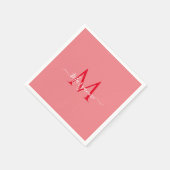 ピンクパーソナライズされたモノグラム スタンダードカクテルナプキン (角)