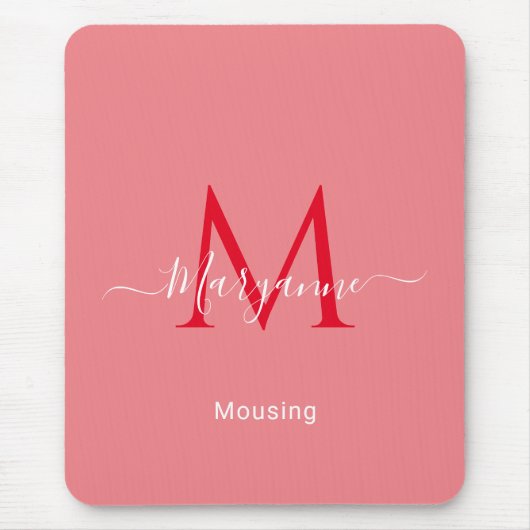 ピンクパーソナライズされたモノグラム マウスパッド (正面)