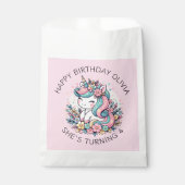 ピンクパーソナライズされたユニコーンガールズ誕生日 フェイバーバッグ (正面)