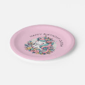 ピンクパーソナライズされたユニコーンガールズ誕生日 ペーパープレート (アングル)