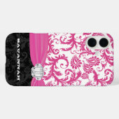 ピンクパーソナライズされたラフェイクインストーンDamask iPhone Case-Mate iPhoneケース (裏面 (横))