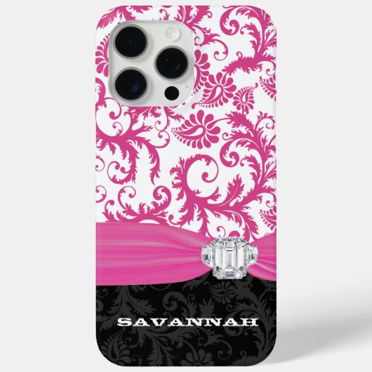 ピンクパーソナライズされたラフェイクインストーンDamask iPhone Case-Mate iPhoneケース (裏面)