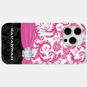 ピンクパーソナライズされたラフェイクインストーンDamask iPhone Case-Mate iPhoneケース (裏面 (横))