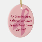 ピンクパーソナライズされたリボン乳がんオーナメント セラミックオーナメント (右)