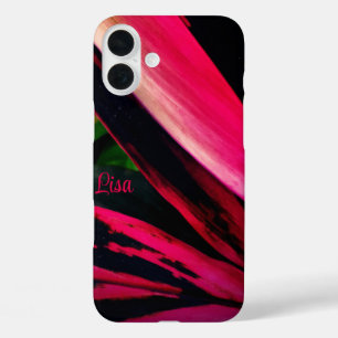 ピンクパーソナライズされたリーフApple iPhoneケース iPhone 16 Plusケース