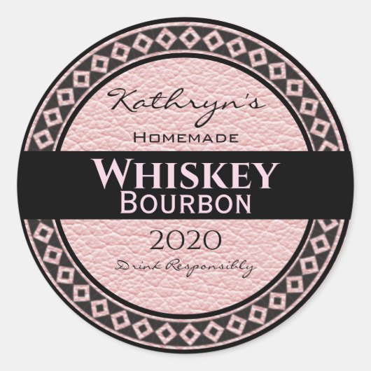 ピンクパーソナライズされたレザーラウンド ラウンドシール (正面)