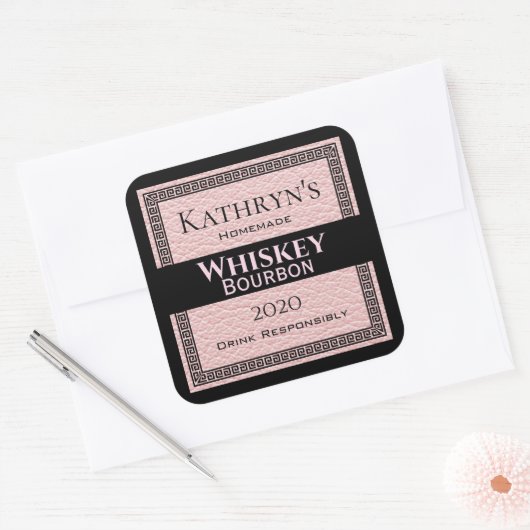 ピンクパーソナライズされたレザー スクエアシール (封筒)