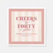 ピンクパーソナライズされたレッド40th誕生日ペーパーナプキン スタンダードカクテルナプキン (正面)