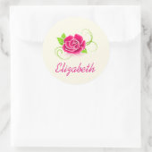 ピンクパーソナライズされたローズイラストレーション ラウンドシール (バッグ)