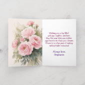 ピンクパーソナライズされたローズエレガント誕生日ウィッシュ 箔グリーティングカード (内側レイダウン)