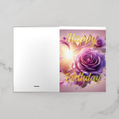 ピンクパーソナライズされたローズエレガント誕生日ウィッシュ 箔グリーティングカード (外側レイダウン)