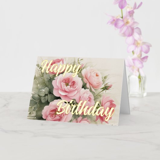 ピンクパーソナライズされたローズエレガント誕生日ウィッシュ 箔グリーティングカード (蘭)