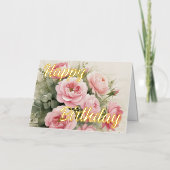 ピンクパーソナライズされたローズエレガント誕生日ウィッシュ 箔グリーティングカード (正面)