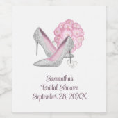 ピンクパーソナライズされたローズシルバーヒールブライダルシャワー ワインラベル (シングルラベル)