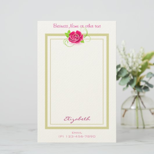ピンクパーソナライズされたローズビジネス 便箋 (スタンド正面)