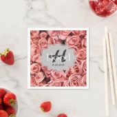 ピンクパーソナライズされたローズモノグラムイベントナプキンス スタンダードカクテルナプキン (インサイチュ)