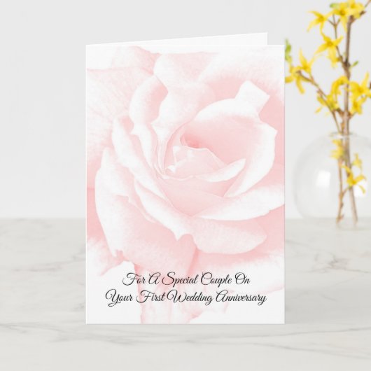 ピンクパーソナライズされたローズ結婚一周年 カード (黄色い花)