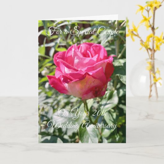 ピンクパーソナライズされたローズ20結婚周年 カード (黄色い花)