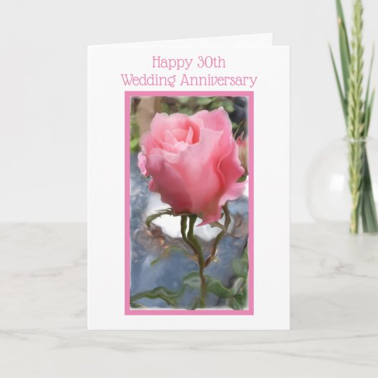 ピンクパーソナライズされたローズ30結婚周年 カード (正面)