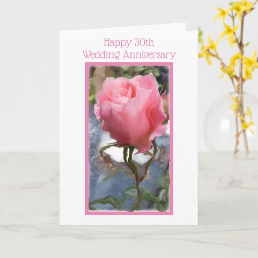 ピンクパーソナライズされたローズ30結婚周年 カード (黄色い花)