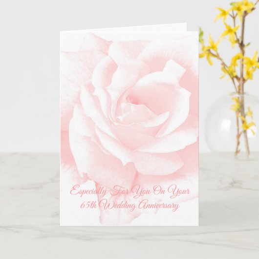 ピンクパーソナライズされたローズ65結婚周年 カード (黄色い花)