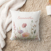 ピンクパーソナライズされたワイルドフラワーフローラ クッション (ブランケット)