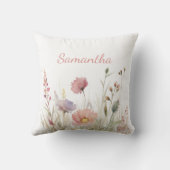 ピンクパーソナライズされたワイルドフラワーフローラ クッション (裏面)