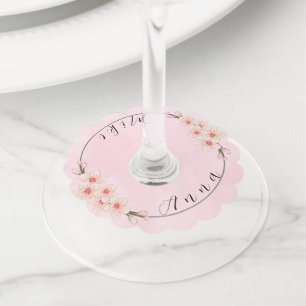 ピンクパーソナライズされたワイングラスラベル結婚for s Cele ワイングラスタグ