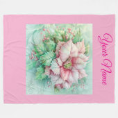 ピンクパーソナライズされたヴィンテージクリスマスポインセチア フリースブランケット (正面(横))