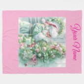 ピンクパーソナライズされたヴィンテージクリスマスポインセチア フリースブランケット (正面(横))