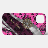 ピンクパーソナライズされたヴィンテージダマスク模様 Case-Mate iPhoneケース (裏面 (横))