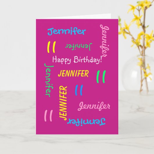 ピンクパーソナライズされた任意の名前、11誕生日ピンク カード (黄色い花)