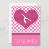 ピンクパーソナライズされた体市松模様に操 招待状 (正面/裏面)