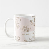 ピンクパーソナライズされた先生マグ（花付き） コーヒーマグカップ (左)