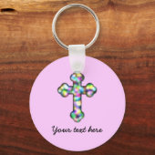 ピンクパーソナライズされた十字 キーホルダー (正面)
