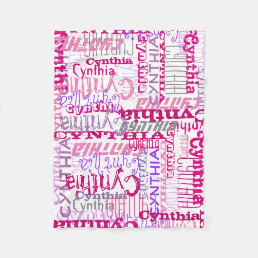 ピンクパーソナライズされた名前をカスタムするコラージガールズ フリースブランケット (正面)