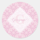ピンクパーソナライズされた名門私立校風のマンダラアールデコ ラウンドシール (正面)