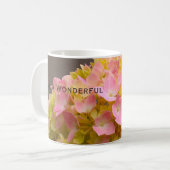 ピンクパーソナライズされた咲きアジサイ、フローラ コーヒーマグカップ (正面左)