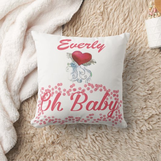 ピンクパーソナライズされた女の子らしい女の子翼ハートデザイン クッション (ブランケット)