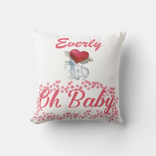 ピンクパーソナライズされた女の子らしい女の子翼ハートデザイン クッション (正面)