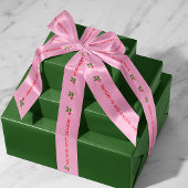 ピンクパーソナライズされた文字とホリースプリグスホリデー サテンリボン