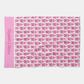 ピンクパーソナライズされた格言ハートウッドラお洒落ンド キッチンタオル (横)