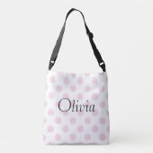 ピンクパーソナライズされた水玉模様あなたの名前タイポグラフィ クロスボディバッグ (裏面)