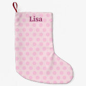 ピンクパーソナライズされた水玉模様クリスマスストッキング スモールクリスマスストッキング (正面)