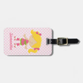 ピンクパーソナライズされた水玉模様ブロンドローラスケートで滑る ラゲッジタグ (正面横)