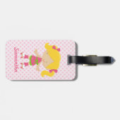 ピンクパーソナライズされた水玉模様ブロンドローラスケートで滑る ラゲッジタグ (裏面横)