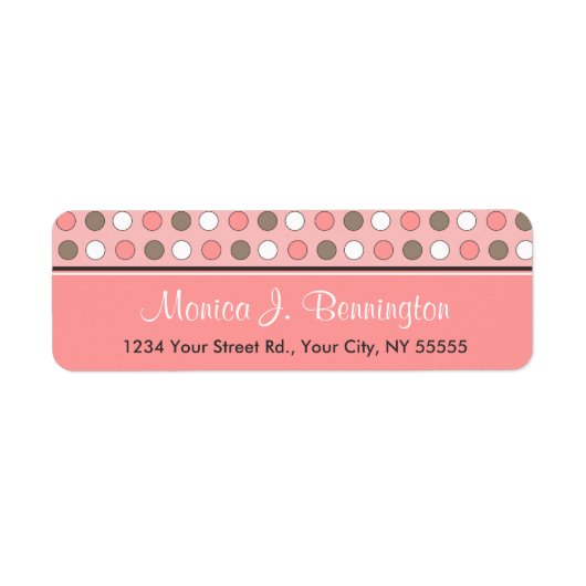 ピンクパーソナライズされた水玉模様住所 シール (正面)